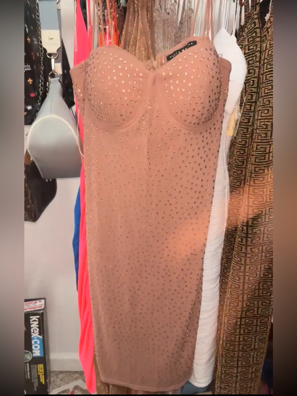 Sexy Nude Dress with rhinestones! Perfect condition, stretchy and fitted!🤎 - Picture 10 of 11